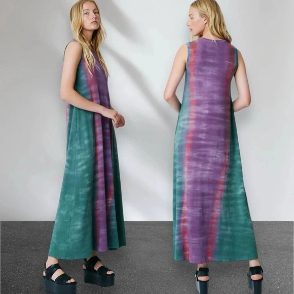 Raquel Allegra Fantasy Tiger Tie Dye Classic Jersey Sleeveless Drama Maxi Dress - Picture 2 of 10